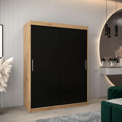 Tolóajtós gardróbszekrény 150 cm széles TIMEA - artisan tölgy / fekete