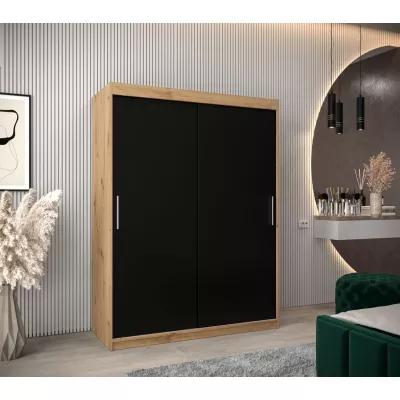 Tolóajtós gardróbszekrény 150 cm széles TIMEA - artisan tölgy / fekete