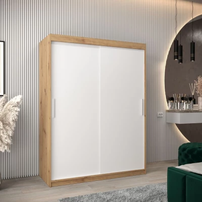 Tolóajtós gardróbszekrény 150 cm széles TIMEA - artisan tölgy / fehér