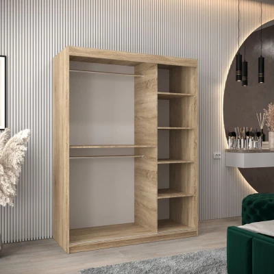 Tolóajtós gardróbszekrény 150 cm széles TIMEA - sonoma tölgy / fekete