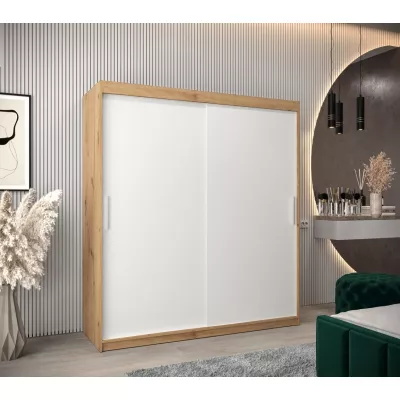 Tolóajtós gardróbszekrény 180 cm széles TIMEA - artisan tölgy / fehér