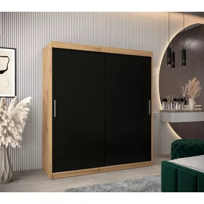Tolóajtós gardróbszekrény 180 cm széles TIMEA - artisan tölgy / fekete