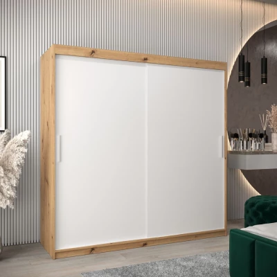 Tolóajtós gardróbszekrény 200 cm széles TIMEA - artisan tölgy / fehér