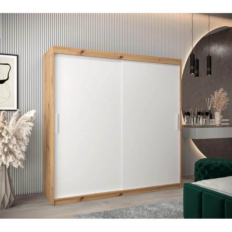 Tolóajtós gardróbszekrény 200 cm széles TIMEA - artisan tölgy / fehér