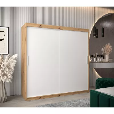Tolóajtós gardróbszekrény 200 cm széles TIMEA - artisan tölgy / fehér