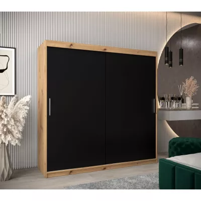 Tolóajtós gardróbszekrény 200 cm széles TIMEA - artisan tölgy / fekete