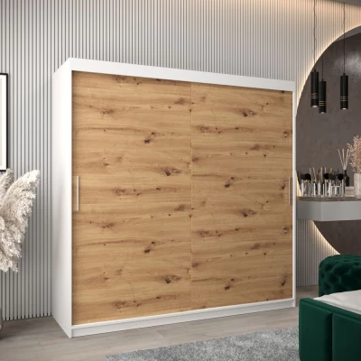 Tolóajtós gardróbszekrény 200 cm széles TIMEA - fehér / artisan tölgy
