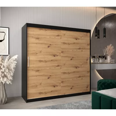 Tolóajtós gardróbszekrény 200 cm széles TIMEA - fekete / artisan tölgy