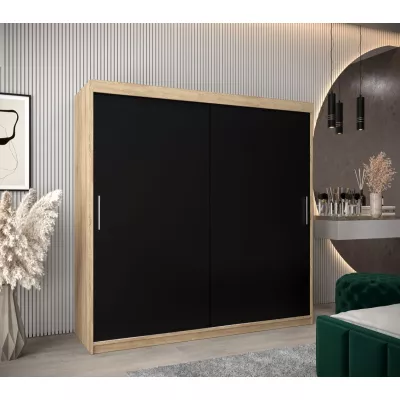 Tolóajtós gardróbszekrény 200 cm széles TIMEA - sonoma tölgy / fekete