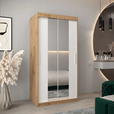 Tolóajtós gardróbszekrény 100 cm széles TIMEA 1 - artisan tölgy / fehér