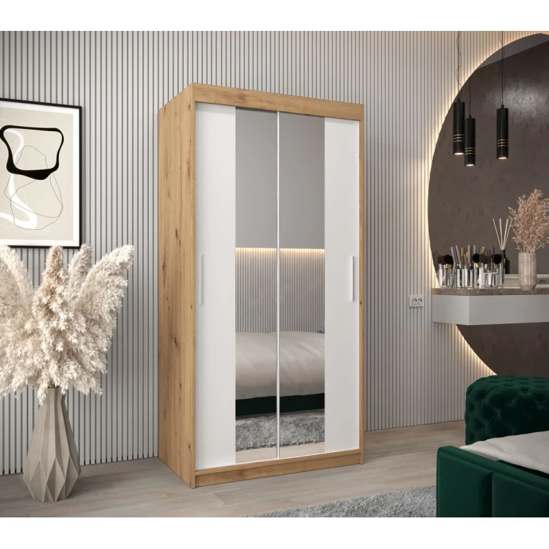 Tolóajtós gardróbszekrény 100 cm széles TIMEA 1 - artisan tölgy / fehér