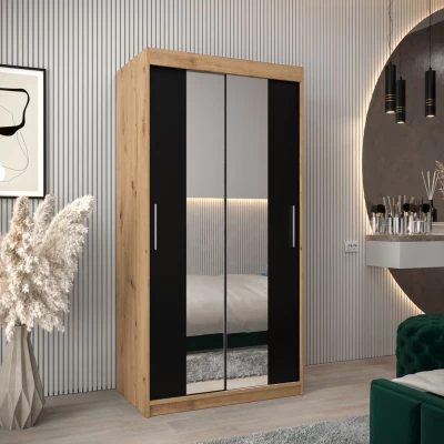 TIMEA 1 tolóajtós gardróbszekrény 100 cm széles - artisan tölgy / fekete