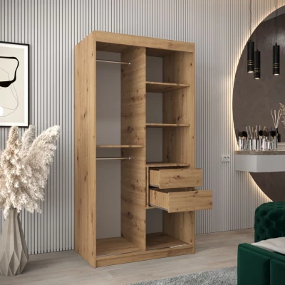 TIMEA 1 tolóajtós gardróbszekrény 100 cm széles - artisan tölgy / fekete
