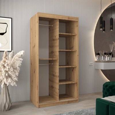 TIMEA 1 tolóajtós gardróbszekrény 100 cm széles - artisan tölgy / fekete