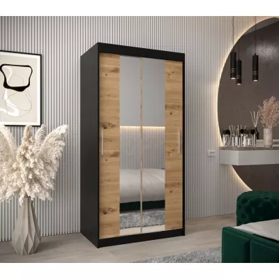 Tolóajtós gardróbszekrény 100 cm széles TIMEA 1 - fekete / artisan tölgy