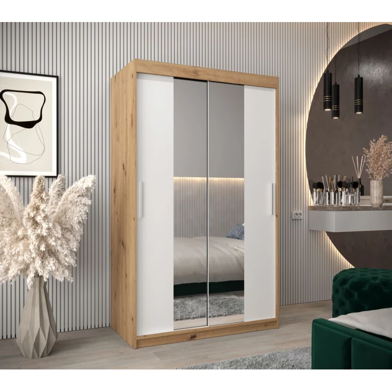 Tolóajtós gardróbszekrény 120 cm széles TIMEA 1 - artisan tölgy / fehér