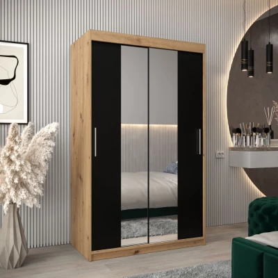Tolóajtós gardróbszekrény 120 cm széles TIMEA 1 - artisan tölgy / fekete