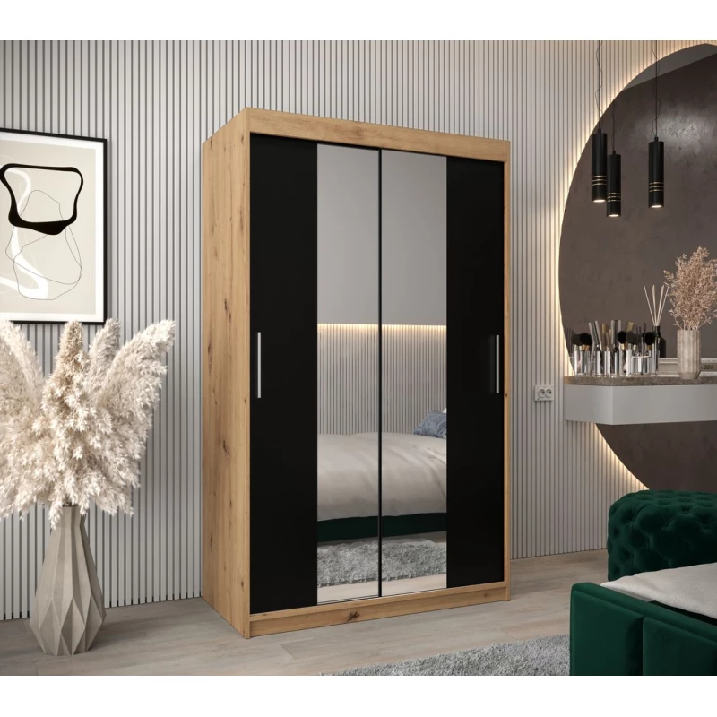 Tolóajtós gardróbszekrény 120 cm széles TIMEA 1 - artisan tölgy / fekete