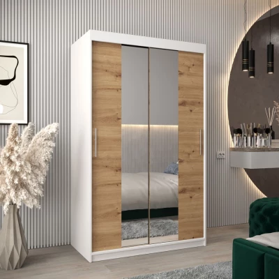 Tolóajtós gardróbszekrény 120 cm széles TIMEA 1 - fehér / artisan tölgy