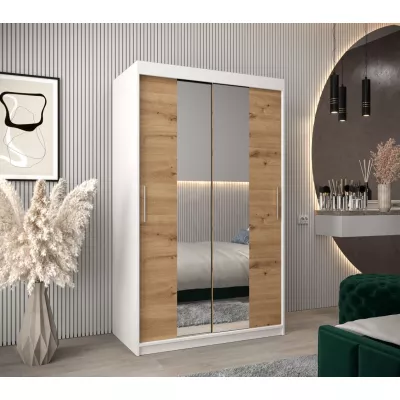 Tolóajtós gardróbszekrény 120 cm széles TIMEA 1 - fehér / artisan tölgy
