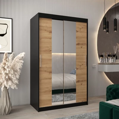 Tolóajtós gardróbszekrény 120 cm széles TIMEA 1 - fekete / artisan tölgy