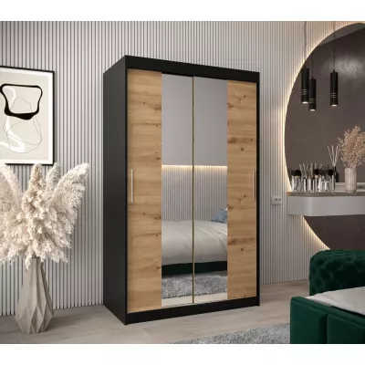 Tolóajtós gardróbszekrény 120 cm széles TIMEA 1 - fekete / artisan tölgy