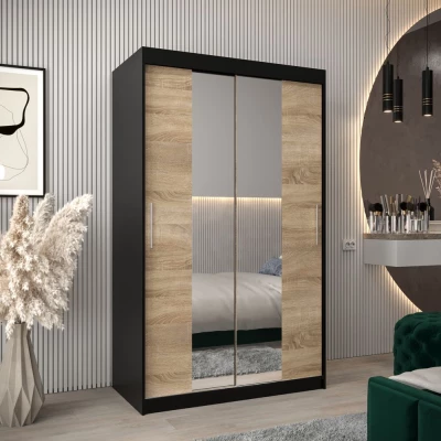 Tolóajtós gardróbszekrény 120 cm széles TIMEA 1 - fekete / sonoma tölgy