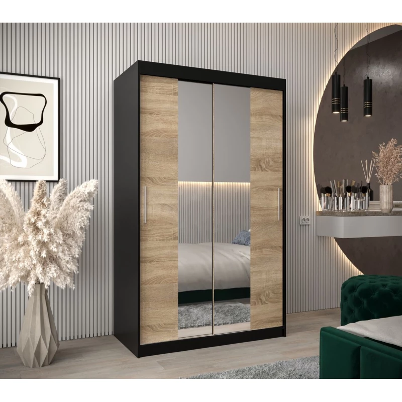 Tolóajtós gardróbszekrény 120 cm széles TIMEA 1 - fekete / sonoma tölgy