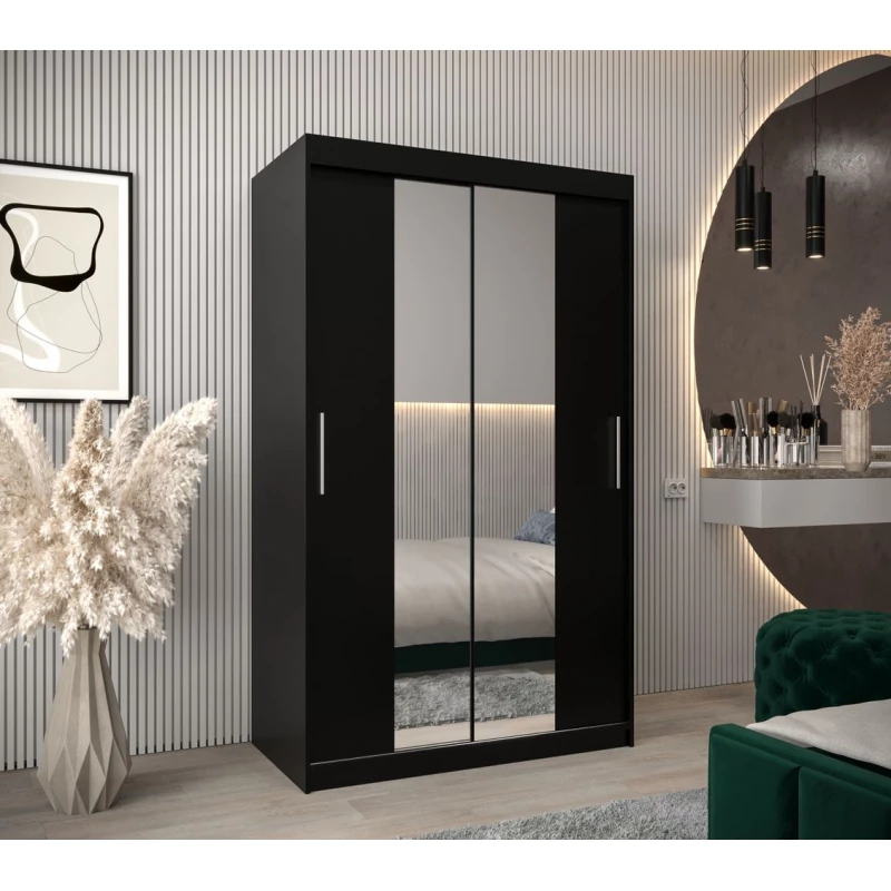 Tolóajtós gardróbszekrény, 120 cm széles, TIMEA 1 - fekete