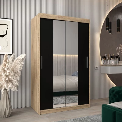 Tolóajtós gardróbszekrény 120 cm széles TIMEA 1 - sonoma tölgy / fekete