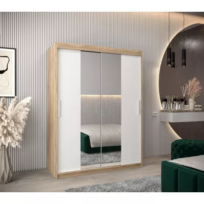 Tolóajtós gardróbszekrény, 150 cm széles, TIMEA 1 - sonoma tölgy / fehér