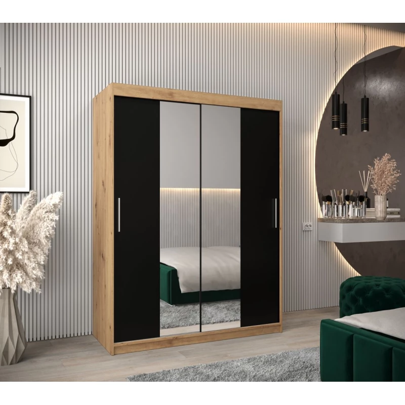 Tolóajtós gardróbszekrény 150 cm széles TIMEA 1 - artisan tölgy / fekete