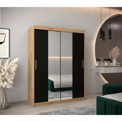 Tolóajtós gardróbszekrény 150 cm széles TIMEA 1 - artisan tölgy / fekete