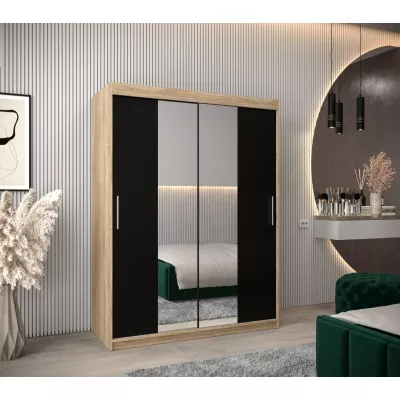 Tolóajtós gardróbszekrény, 150 cm széles, TIMEA 1 - sonoma tölgy / fekete