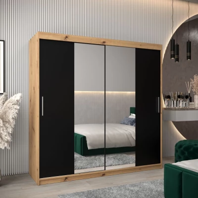 Tolóajtós gardróbszekrény 200 cm széles TIMEA 1 - artisan tölgy / fekete