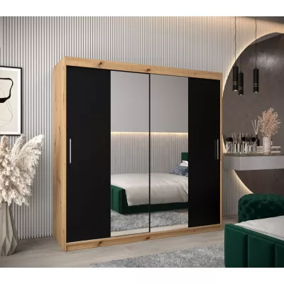 Tolóajtós gardróbszekrény 200 cm széles TIMEA 1 - artisan tölgy / fekete