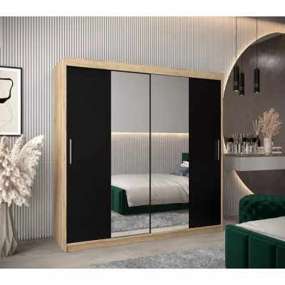 Tolóajtós gardróbszekrény, 200 cm széles, TIMEA 1 - sonoma tölgy / fekete