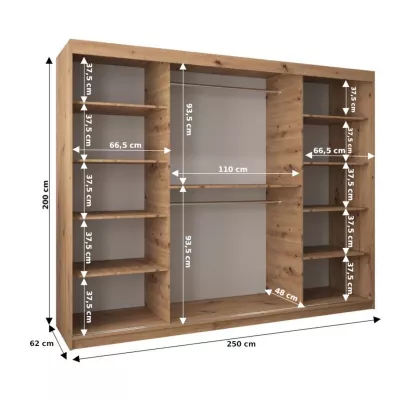 TIMEA 1 tolóajtós szekrény 250 cm széles - artisan tölgy