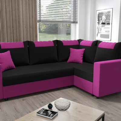 SANVI PLUS sarok ülőgarnitúra karfákkal - rózsaszín / fekete, jobbos