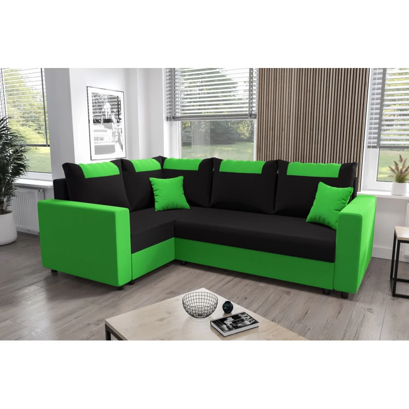 SANVI PLUS sarok ülőgarnitúra karfákkal - zöld / fekete
