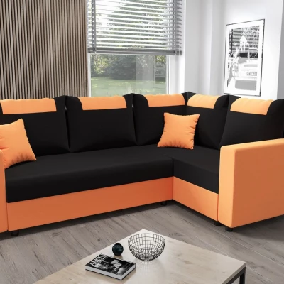 SANVI PLUS sarok ülőgarnitúra karfával - narancssárga / fekete, jobbos
