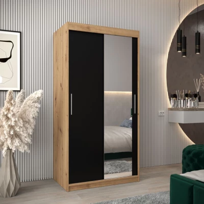 Tolóajtós gardróbszekrény 100 cm széles TIMEA 2 - artisan tölgy / fekete