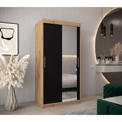 Tolóajtós gardróbszekrény 100 cm széles TIMEA 2 - artisan tölgy / fekete