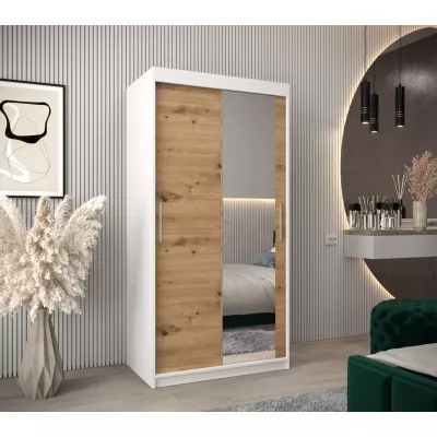 Tolóajtós gardróbszekrény 100 cm széles TIMEA 2 - fehér / artisan tölgy