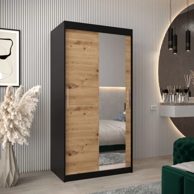 Tolóajtós gardróbszekrény 100 cm széles TIMEA 2 - fekete / artisan tölgy