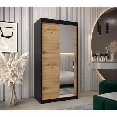 Tolóajtós gardróbszekrény 100 cm széles TIMEA 2 - fekete / artisan tölgy
