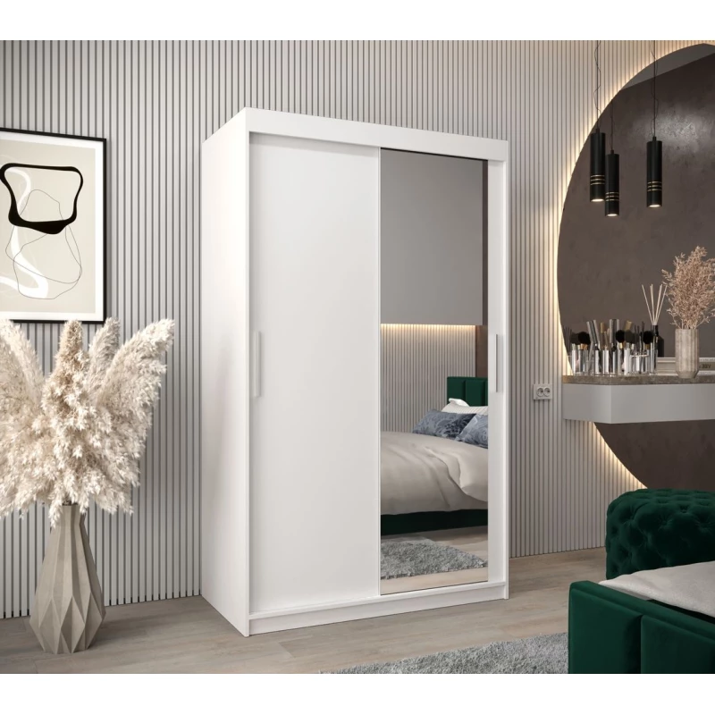 Tolóajtós gardróbszekrény, 120 cm széles, TIMEA 2 - fehér