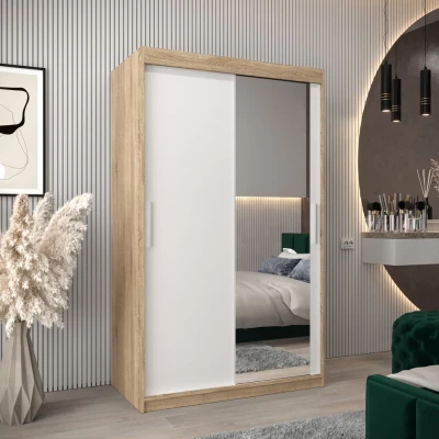 Tolóajtós gardróbszekrény 120 cm széles TIMEA 2 - sonoma tölgy / fehér