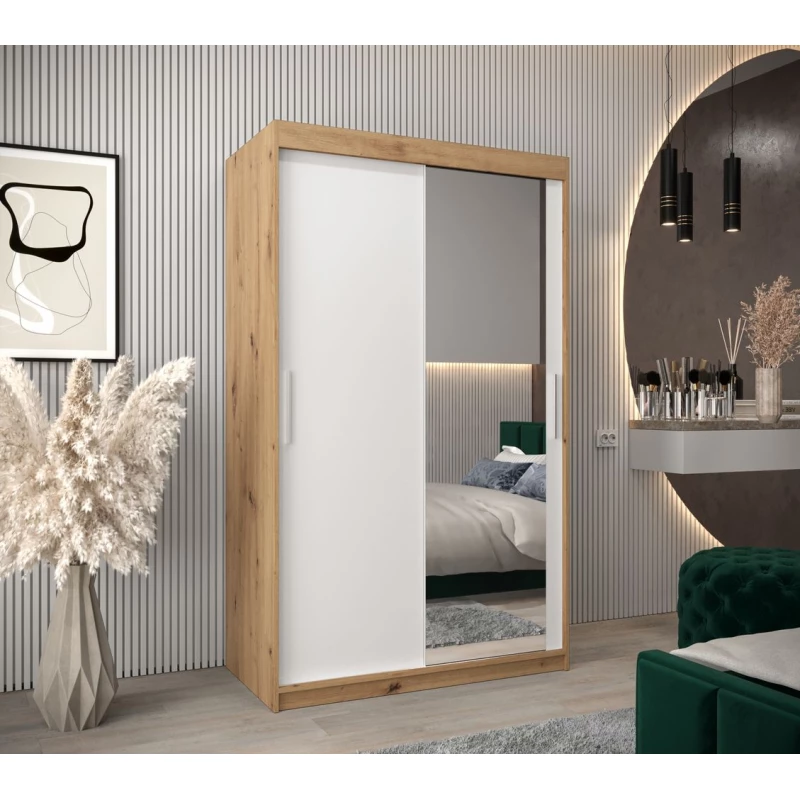 Tolóajtós gardróbszekrény 120 cm széles TIMEA 2 - artisan tölgy / fehér