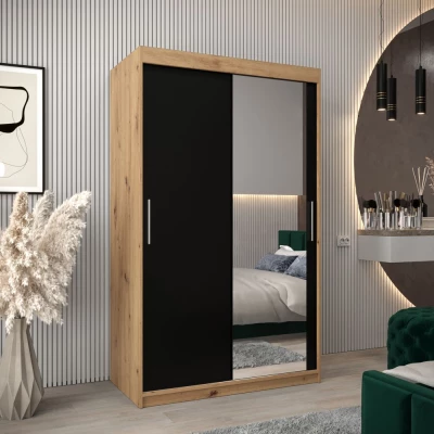 Tolóajtós gardróbszekrény 120 cm széles TIMEA 2 - artisan tölgy / fekete